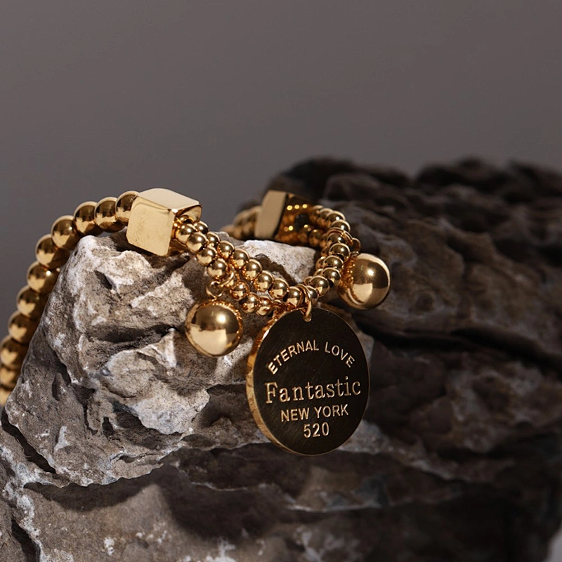 Letter Engrave Charm Bead Stainless Steel Bracelet Custom