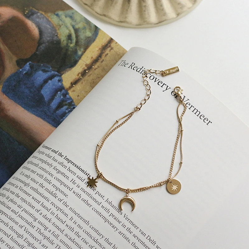 Moon Eight Awn Star Three Layer Crescent Bracelet Necklace Set