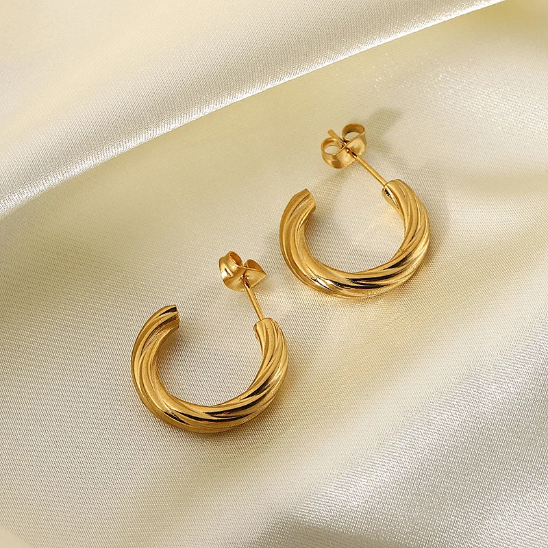 Wholesale C Shape Earrings Stainless Steel Hoop Earrings