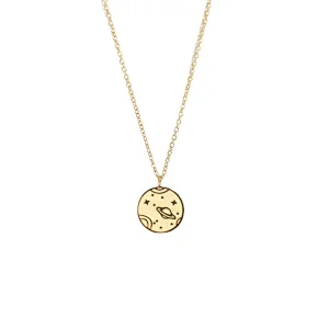 Simple Stainless Steel Tiny Chain Universe Charm Necklace