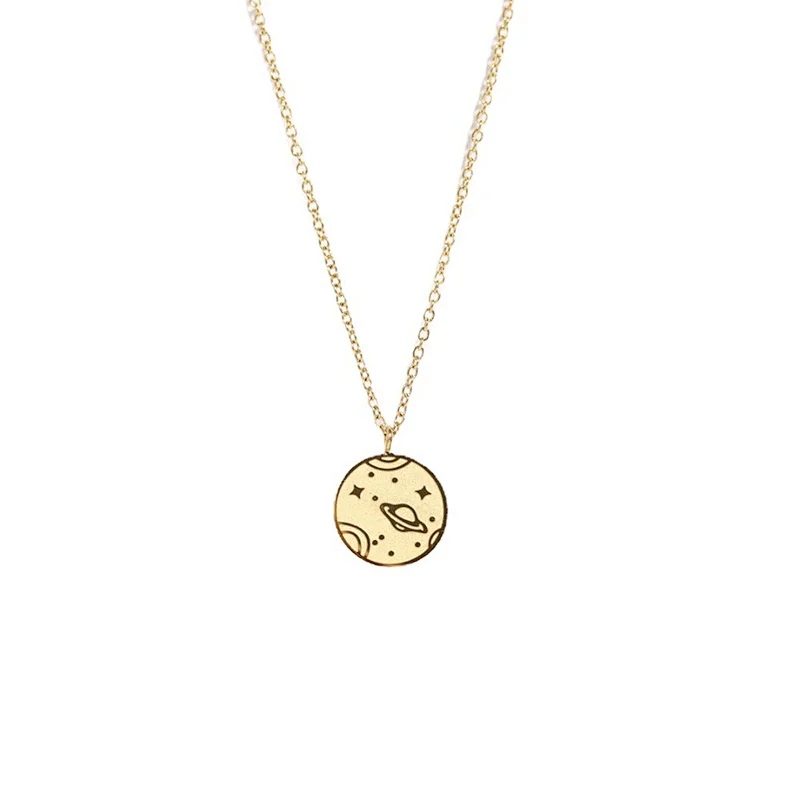 Simple Stainless Steel Tiny Chain Universe Charm Necklace