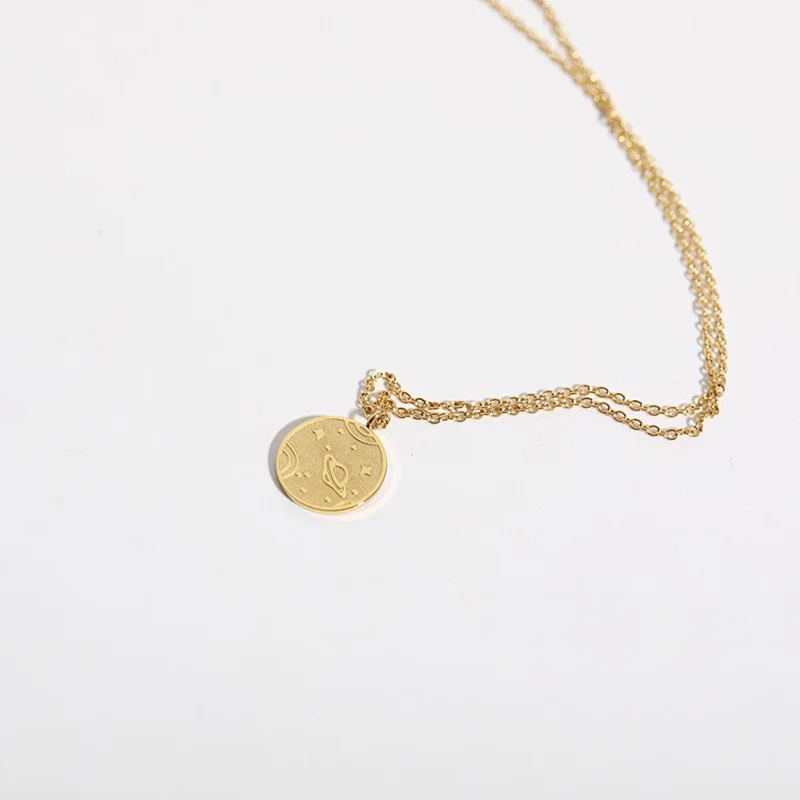 Simple Stainless Steel Tiny Chain Universe Charm Necklace