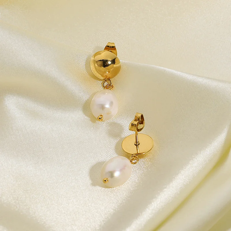 Simple Metal Earrings Freshwater Pearl Earrings Women