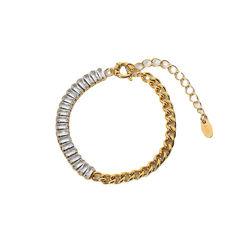 Simple Cubic Zirconia Chain Bracelet Of Stainless Steel