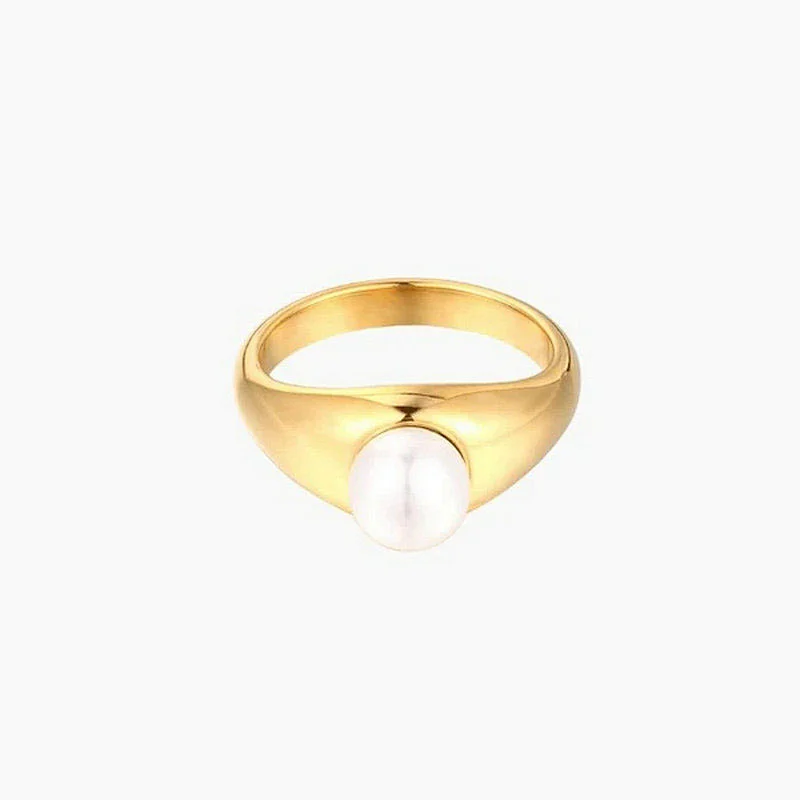 Stainless Steel Ring Fashion Freshwater Pearls Ring