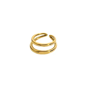 18K Gold Plated Double Ring Waterproof Jewelry Steel Ring