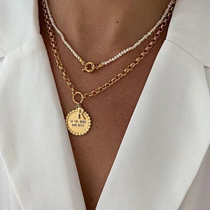 Special Lock Pendant Fresh Water Pearl 18K Gold Steel Necklace
