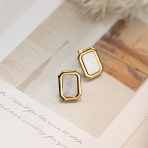 18K Gold Plating Rectangle Shell Stud Earrings Wholesale