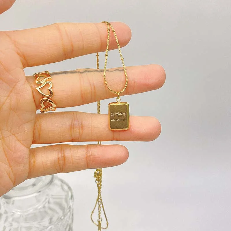 18K Gold Plated Steel Rectangle Custom Letter Necklace