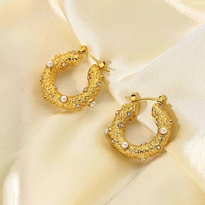 Gold Plated Earrings Pearl Zircon Stainless Steel Earrings