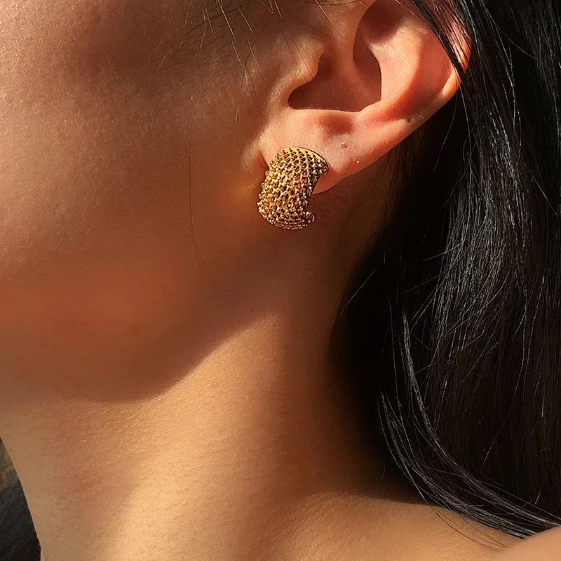 Retro Stainless Steel C Shape Earrings Hollow Earrings Women