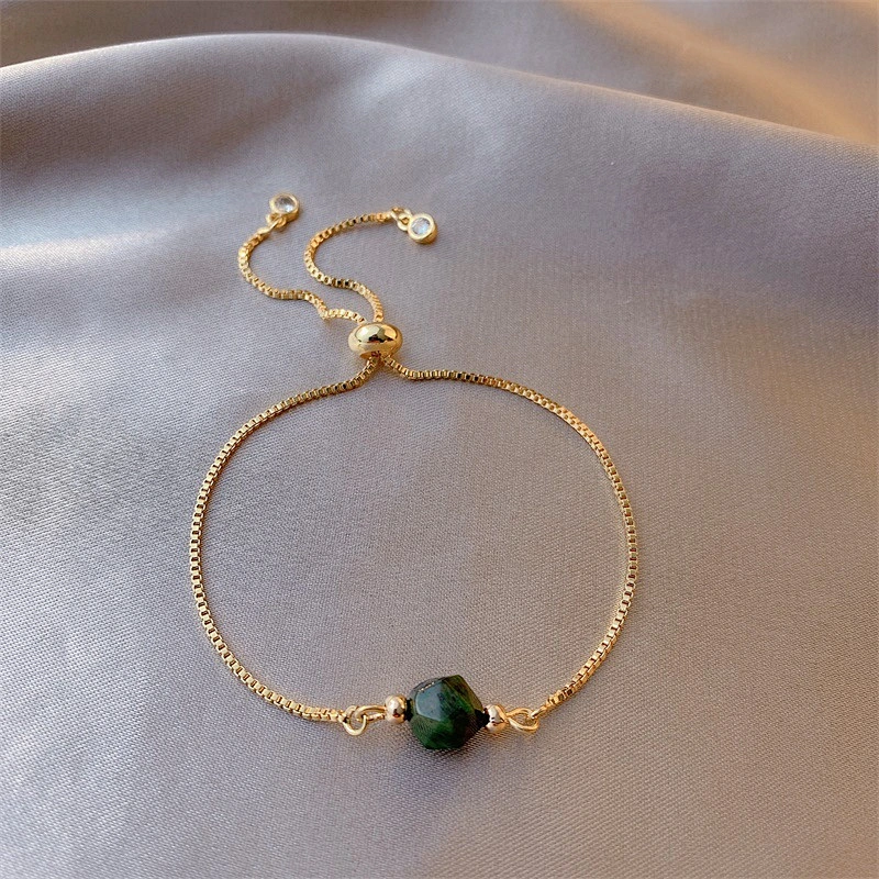 Simple Layered Chain Bracelet Green Natural Stone Bracelet