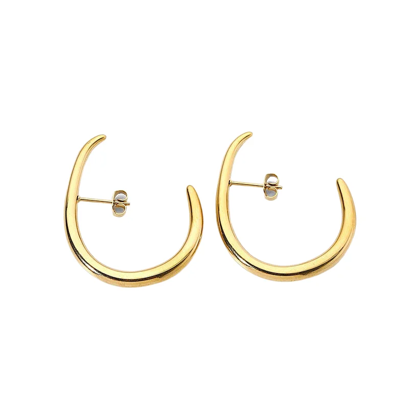 18K Gold Plated Basic Simple Steel Post Hoop Earrings