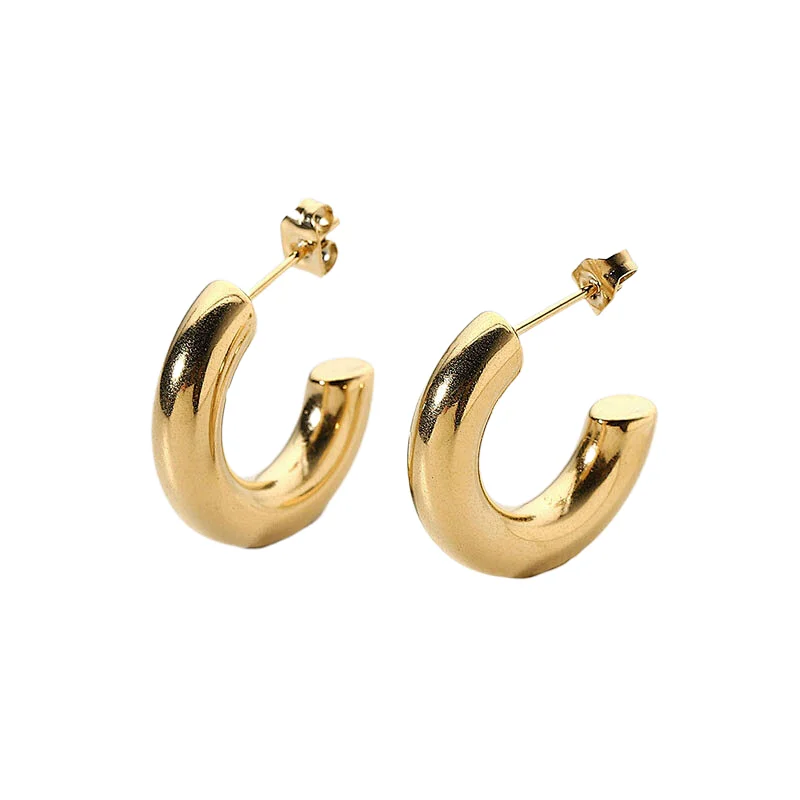 Simple Titanium Steel Gold Post Hoops Earrings Customize