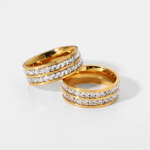 Fashion 18K Gold Plated Stainless Steel Zircon Ring Jewelry
