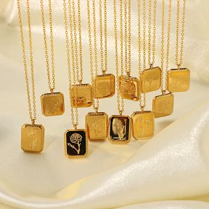 New 18k Gold Plated Engraved Necklace Flower Pendant Necklace