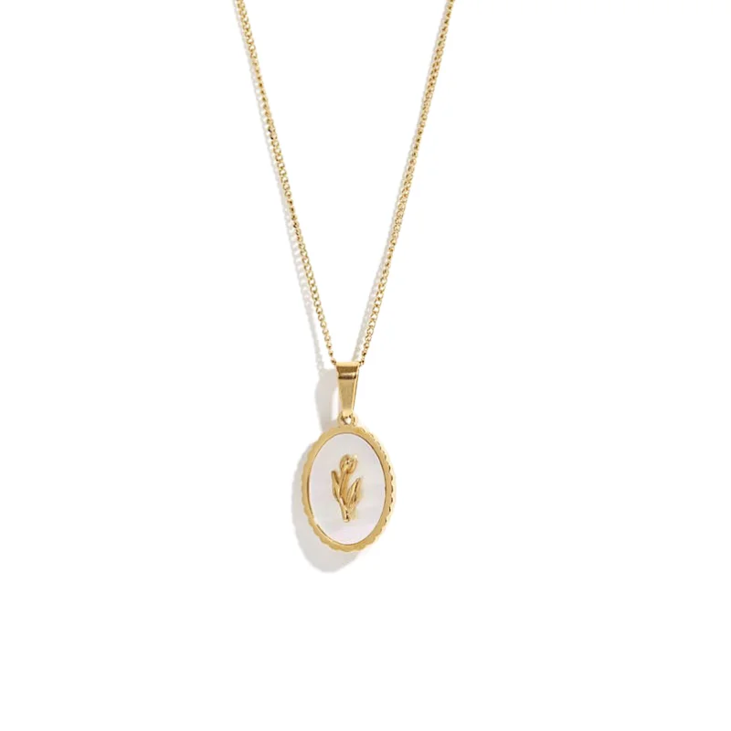 Stainless Steel Delicate Chain Necklace With Shell Flower Pendant