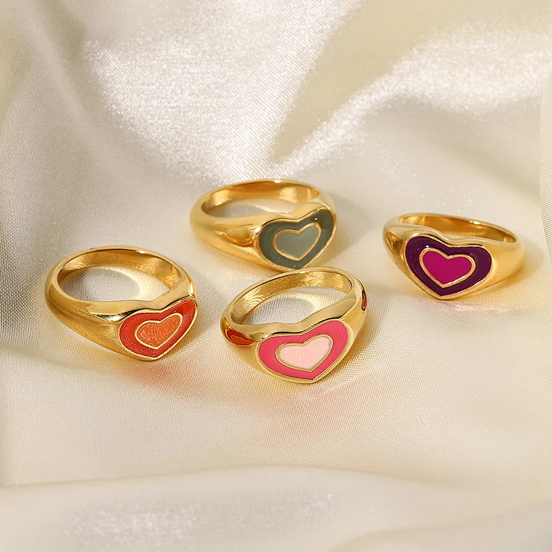 Fashion Cute Steel Metal Heart Ring Titanium Steel Ring