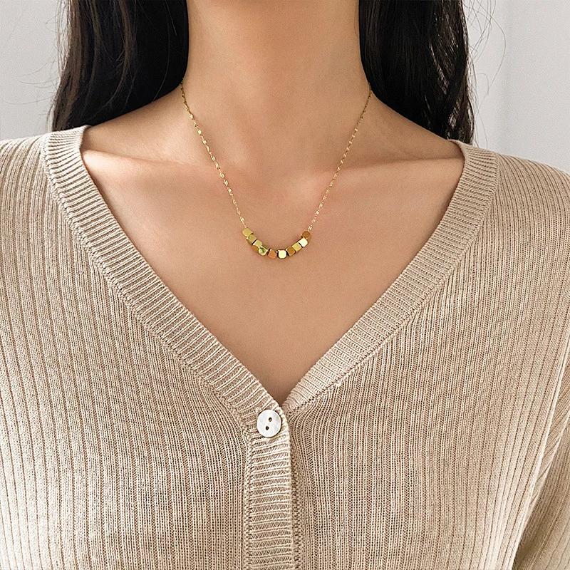 Stainless Steel Small Cubic Beads Exquisite Chain Necklace