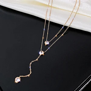 Rose Gold Plated Layered Crystal Drop Necklace