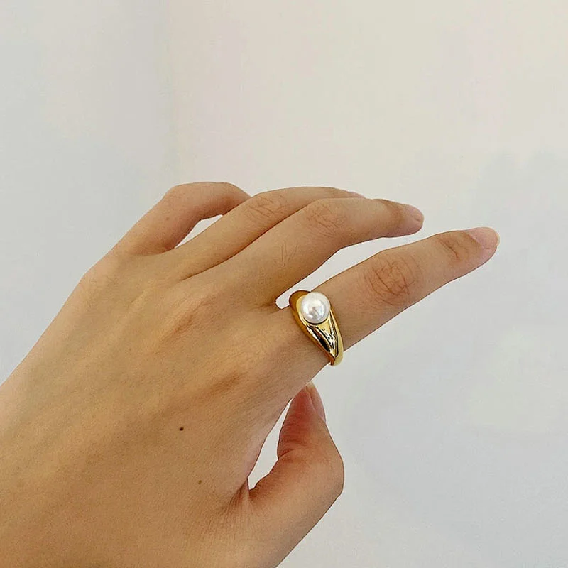 Stainless Steel Ring Fashion Freshwater Pearls Ring