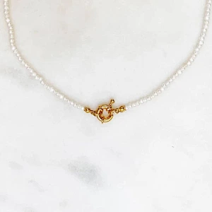 Special Lock Pendant Fresh Water Pearl 18K Gold Steel Necklace
