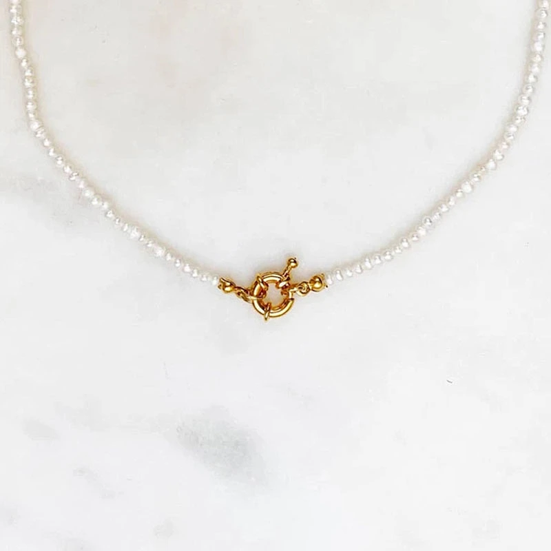 Special Lock Pendant Fresh Water Pearl 18K Gold Steel Necklace