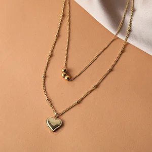 Stainless Steel Double Chain With Heart Pendant Necklace