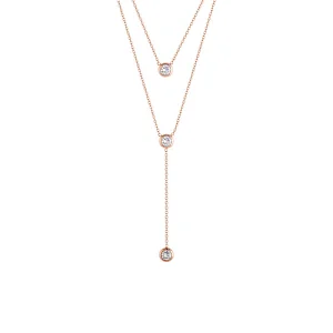 Rose Gold Plated Layered Crystal Drop Necklace