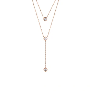 Rose Gold Plated Layered Crystal Drop Necklace