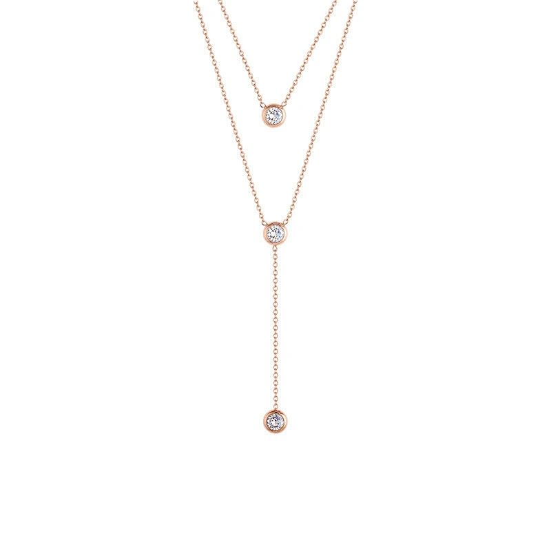 Rose Gold Plated Layered Crystal Drop Necklace