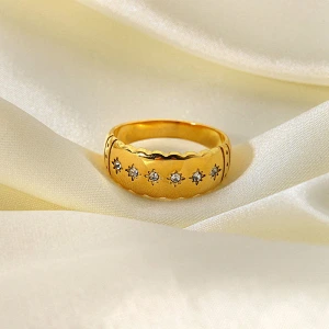 Women Rhinestone Eight Awn Star Stainless Steel Ring