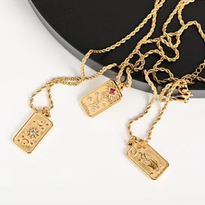 316L Rectangle Pendant Cubic Zirconia Necklace