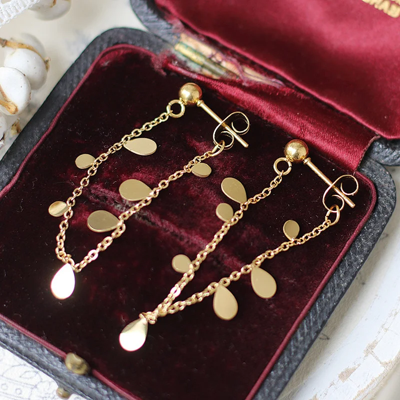 Long Tassel Chain Earrings Teardrop Stud Earrings