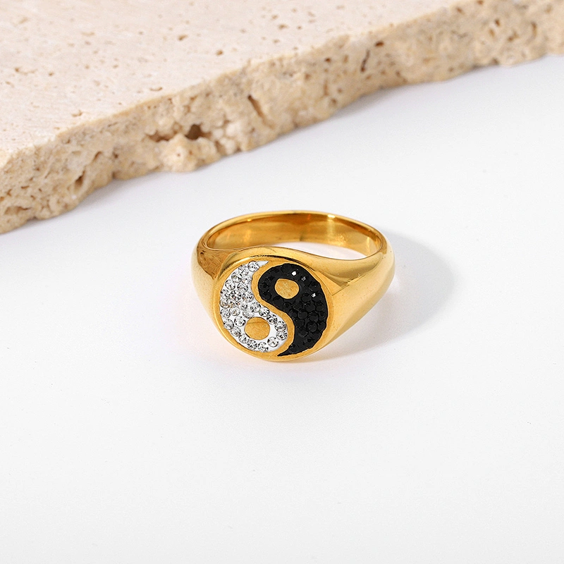 18K Gold Plated Diamond Black and White Ring Jewelry Women