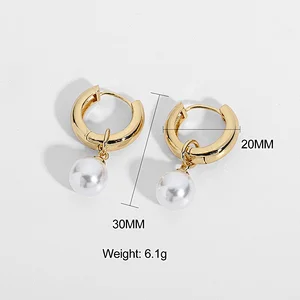 Pearl Dangle 18K Gold Plated Hoop Earrings Wholesale