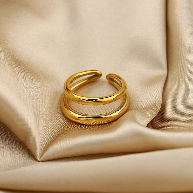 18K Gold Plated Double Ring Waterproof Jewelry Steel Ring