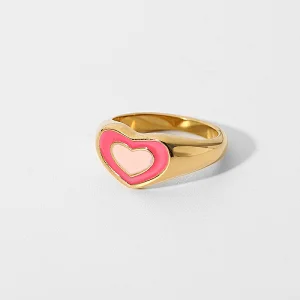 Fashion Cute Steel Metal Heart Ring Titanium Steel Ring