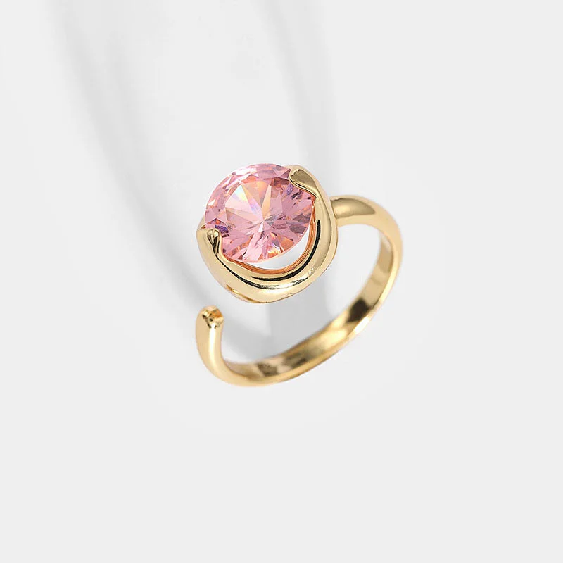 Small Charm Brass Jewelry Open Ring Pink Zircon Ring Women