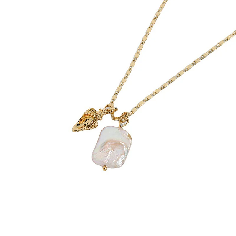 Stainless Steel Pendant with Chain Rectangular Pearl Necklace