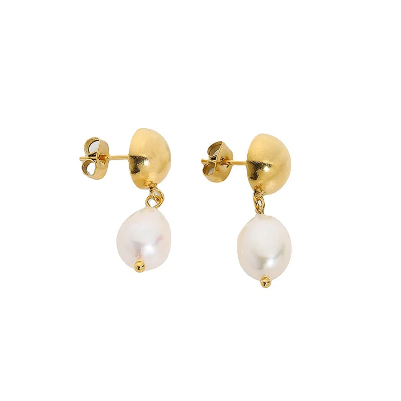 Simple Metal Earrings Freshwater Pearl Earrings Women