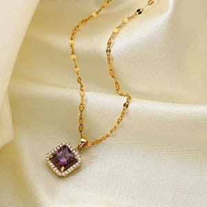 Fashion Necklace Purple Steel Zircon Pendant Necklace Women