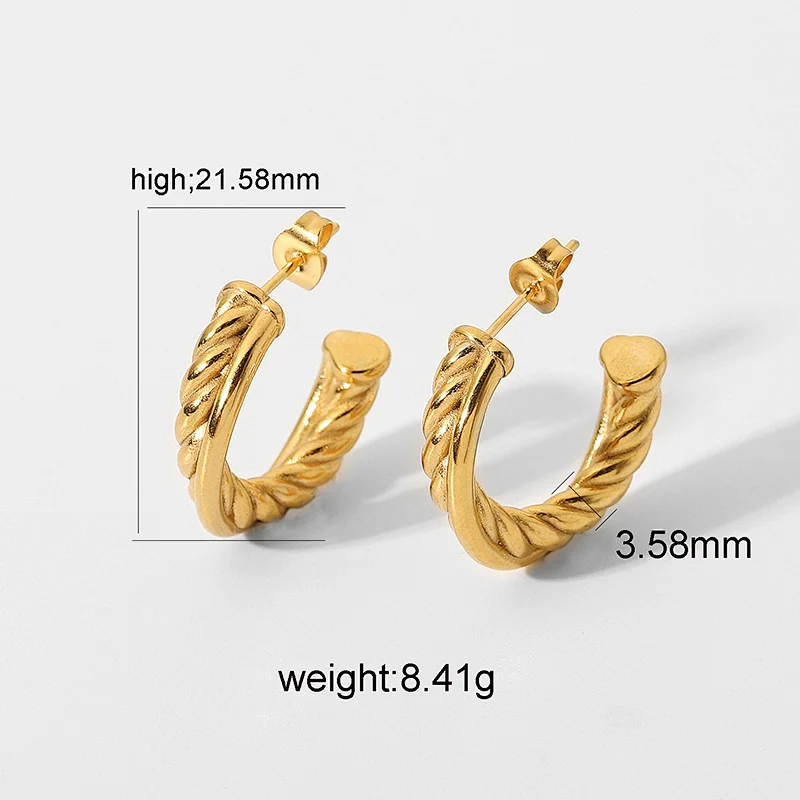 Fashion Twist Glossy C Shape Earrings Metal Hoop Earrings