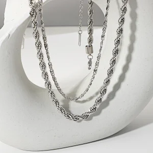 Simple Silver Steel Necklace Double Layer Chain Necklace