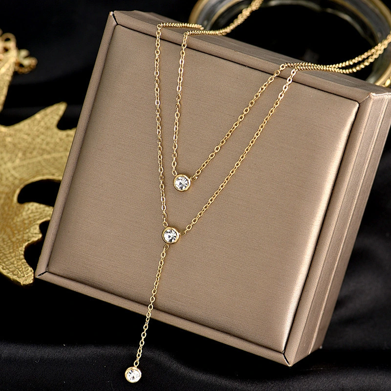 Rose Gold Plated Layered Crystal Drop Necklace