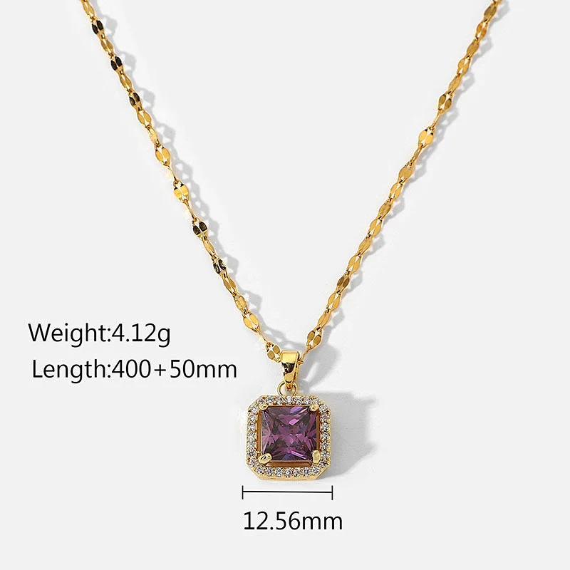 Fashion Necklace Purple Steel Zircon Pendant Necklace Women