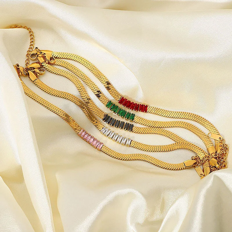 18K Gold Stainless Steel Rectangular Zircon Women Bracelet