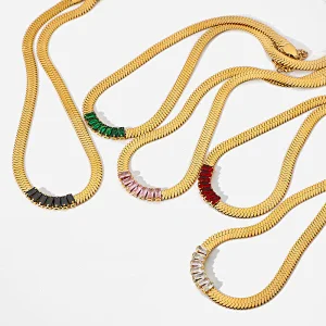 Stainless Steel Multicolor Rectangular Zircon Women Necklace