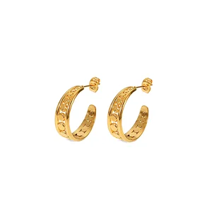 18K Gold Stainless Steel Basic Hollow Stud Earrings