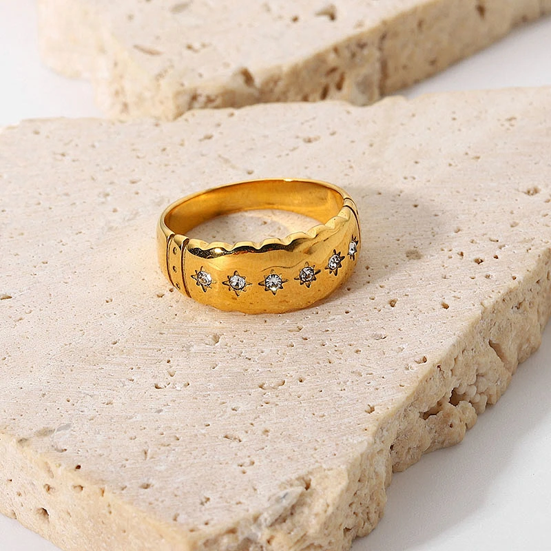 Women Rhinestone Eight Awn Star Stainless Steel Ring